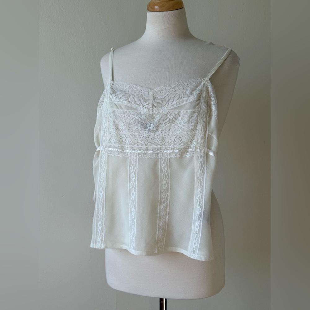 Pro(d)ux White Lace Cami Top | Sheer Romantic Slip Blouse | Size Small